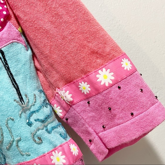 JACK B QUICK Women’s Pink Cardigan Flamingo Palm Trees Tropical Beads Sequins - Picture 5 of 11